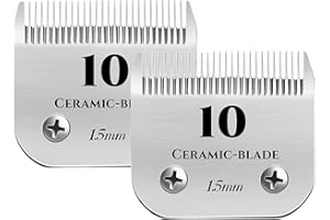 LEEWORKS Detachable Pet Dog Grooming Clipper Ceramic Blades，Size 10 Cut Length 1/16"(1.5mm) Replacement Blades Compatible with Andis Dog Clippers，Compatible with Wahl/Oster A5, KM Series Clippers,2 Pack
