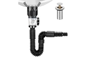Fokroin Kit de Bonde de Lavabo, Kit de Bonde de Lavabo avec Bouchon de Vidange pop-up en PVC, Kit de Siphon de 300 à 800 mm, Peut être Étendu pour un Drainage de 1-1/4" et 1-1/2"