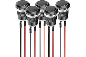 Gebildet 5st Förkopplade Tryckknappar Momentan IP65 Vattentät Aluminiumlegering Tryckknapp PÅ/AV 12mm, 2A 12V/24V/125V/250V AC (Platt Huvud)
