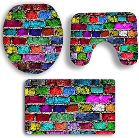 Quistal 3PCS Flannel Bath and Pedestal Mat And Lid Toilet Cover Mat Set (A)