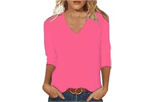 FUNALOE Womens Tops Sales Summer Tops Long Sleeve Blouse Women and Tops Fashion 3/4 Sleeve Basic Casual Plain Print V Neck Top Elegant Loose T-Shirt Tops Shirts Union Jack T Shirt Women