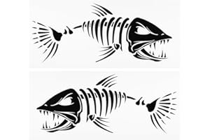 LIXADA 2 Pièces Poisson Dents Bouche Autocollants Squelette Poisson Autocollants Bateau de Pêche Canoë Kayak Graphiques Accessoires Autocollants de Camion Autocollants de Pêche Drôles (Couleur 1)