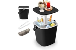 SOARS Bar Exterieur 3 en 1 15L, Table d'Appoint Réglable en Hauteur 35 X 34 X 37-58 CM, avec Boîte à Glace, Pince, Refroidissiment Jusqu'à 6H, Table pour Jardin, Piscine, Salon, Chambre (Noir)