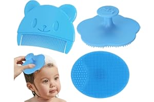 HUATEEN Baby HaarbüRste,3 PCS Milchschorf Baby Entfernen Kopfhaut Sanfter Kamm Silikon Babybürste Set Kinder Blau Haarbürste Läusekamm Kopfhaut Massagebürste für Neugeborene