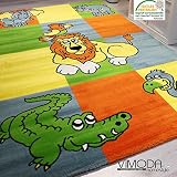 VIMODA Kinderteppich Modern Zoo Kinder Teppich Löwe Krokodil in Bunte Farben – Maße: 80×150 cm – Sortiertes Modell - 2