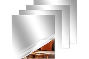 QWORK® 4 szt. Samoprzylepne lustro ścienne 20 x 20 cm, 2 mm grubości HD akrylowe arkusze lustrzane, do sypialni, łazienki