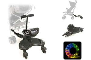 Moby-System Universal Platform Board for a Pram with a Seat for The Older Child fits Any Trolley, LED Wheels, Sit Stroller Board, Pram Pushchair Connector, Seat Standing Board, Black