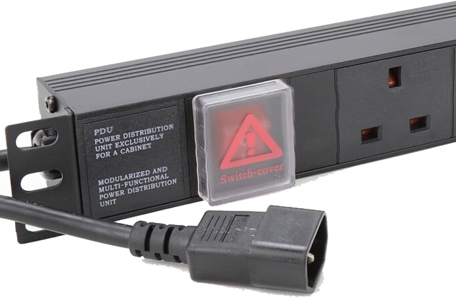 kenable PDU 6 Way UK Sockets Horizontal Power Distribution Unit with C14 IEC Plug 13A 1.8m Cable Without Surge Protection Black
