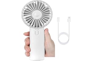 EasyULT Handheld Fan USB Fans Portable Fan, USB Desk Table fan with Rechargeable Battery 5200 mAh & Fan Base, 3 Speeds Mini Outdoor Fan for Home Travel Outdoor -White