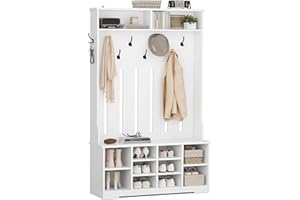 AOGLLATI Garderobenständer mit Schuhbank,Garderoben-Set mit 8 Doppelhaken & Offenem Stauraum, Flurgarderobe Set Kompaktgarderobe mit Schuhschrank für Eingangsbereich Schlafzimmer Wohnzimmer(Weiß)