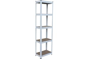 Relaxdays tunglasthylla, HxBxD: 180x50x30 cm, 875 kg, 5 hyllplan, vit