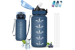 GRSTA Gourde Enfant, Gourde 500ml, Gourdes Paille, Anti Fuite, Gourdes Graduée pour 1 Journee, Facile à Nettoyer, Gourd Graduée, Verrou de Sécurité, avec Slogan de Motivation, Bouteille pour École, Camping