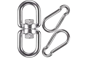 WAREMAID Swing Swivel, Stainless Steel Swivel Ring Double Ended Eye Hook with 2 Snap Hooks for Web Tree Swing Spinner Hanger, Heavy Bag, Aerial Silks, 500kg