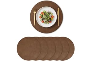 Artoid mode brunt PU-läder runda bordstabletter set om 6, 38 cm bordstabletter smutsavvisande värmebeständiga bordstabletter