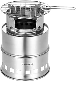 TOM SHOO Holzofen Tragbar Hobo Ofen Campingkocher Holzvergaser Klapp und Winddicht Kompakt Edelstahl Herd für Outdoor Camping Picknick BBQ