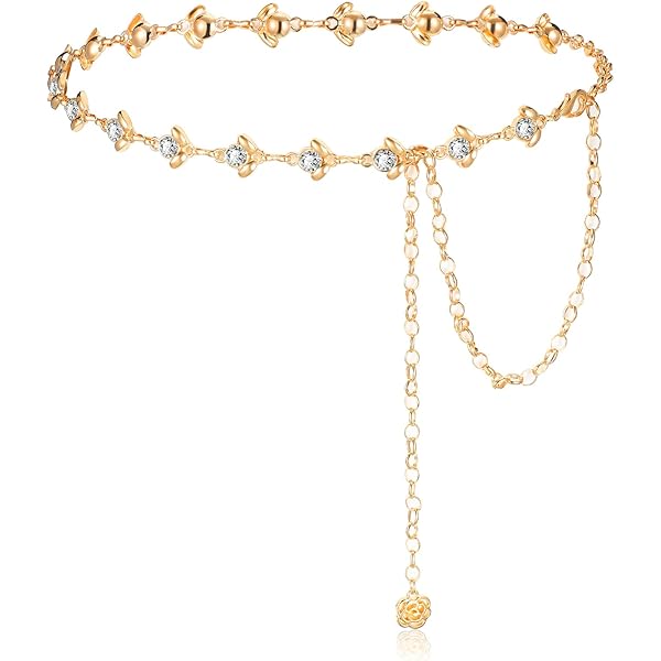Ketting riem met 3 lijntjes strass goud - Riemen
