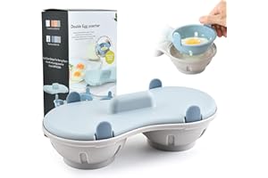 BLACK DIARY Gamenote Egg Poacher Microwave Cooker, 2 Cavity Edible Silicone Double Drain Poached Egg Cups, Kitchen Cooking Gadgets(Light Blue)