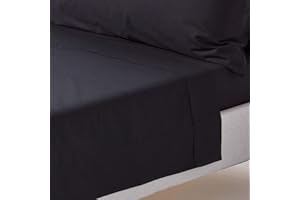 HOMESCAPES Prześcieradło płaskie gładkie 100% bawełna egipska 200 nici, prześcieradło czarne 180 x 290 cm