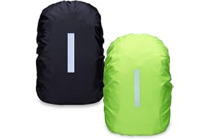 Kunoli Lot de 2 housses de pluie pour sac à dos, housse de protection contre la pluie avec bandes réfléchissantes, sac à dos, cartable, protection contre la pluie pour sac à dos, sac à dos, housse de