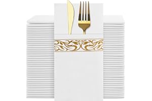 YIDUHAO Disposable Linen Feel Napkins,Decorative Wedding Napkins,Built-in Flatware Pocket,Folded Party Napkin, Soft, Strong, Absorbent, and Pre-Folded, 50 Pack