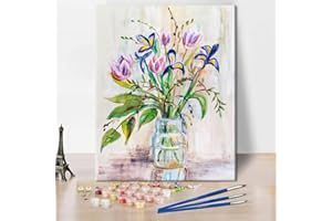 TISHIRON Vase Paint by Numbers for Adults Beginners Kits Flower DIY Oil Painting Kit Colorful Abstract Elegant Floral Picture Canvas Acrylic Pigment Arts Craft for Home Wall Decor Gift 16"x20"