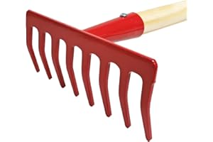 Land-Haus-Shop Kindergartengeräte 1 von 8, Kinder Garten Werkzeuge Geräte Schaufel, Besen, Rechen, Laubbesen, Harke, Grubber, Doppelhacke, Spaten, Metall mit Holzstiel (Harke rot)