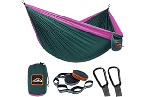 AnorTrek Hamaca de Camping, Súper Ligera y Portátil, de Paracaídas con Dos Correas para Árboles, Hamacas de Viaje de Nylon Individuales o Dobles para Acampar, Mochilero y Senderismo
