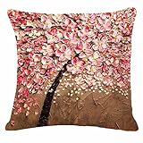 Elviros Ölgemälde Dekorativ Baumwoll Leinen Mix Kissenbezug 45 x 45cm - Blumen und Baum