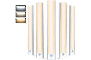 Pinlanuo Under Cabinet Kitchen Lights, 3 Colour Temperatures Dimmable Cupboard Lights, USB Rechargeable Motion Sensor Lights Indoor 20CM for Stairs Wardrobe Shelf (5 Pack)