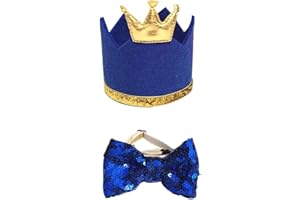 ADIPN NA 1 Set Pet Hat Bow Tie Set Pet Crown Hat Blingbling Bow tie Collar Pet Birthday Party Supplies Cosplay Accessory Puppy Birthday Gift for Small Medium Dogs Cats Kitten(Blue)