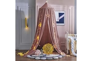 Surwin Ciel de Lit pour Bébé Enfants, Moustiquaire Ronde Rideau Baldaquin Dôme Princesse Tente de Lit, Dressing Maison de Lecture Maison de Jeux Décoration Chambre d'enfant Filles - Rose foncé