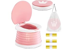 NAUXIU Bebé Inodoro Plegables,Inodoro Infantil Plegable,Asiento Inodoro Plegable, Portátil Reductor WC,Entrenamiento para Bebés con Orinal de Viaje al Aire libre en Interiores con Bolsa (rosa)
