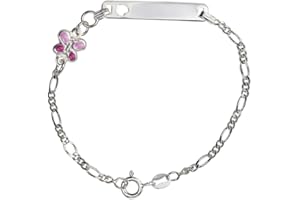 AKA Gioielli® - Bracelet d'Identification Nom Enfants Argent 925 avec Papillon Rose, Cadeau Bébé Fille