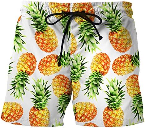 Men Beach Shorts, Quick Dry Swim Trunks for Men with Pockets Surfing Swimming Swim Wear for Summer (Pineapple, M)