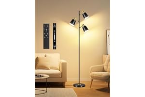 OUTON Lampara de Pie LED Regulable con Control Remoto y Táctil, 36W 2700LM, 4 Temperaturas de Color, 3 Luces Giratorias, Lámpara de Pie Lectura para Sala de Estar, Dormitorio, Oficina, Negro