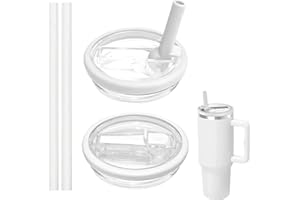 SHRADS Stanley Cup pokrywka 40 oz, szczelna, pyłoszczelna i nadaje się do ponownego użytku, 2 pokrywki + 2 słomki, zapasowa pokrywka do kubka Stanley (czysta biel)