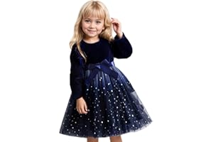 JiAmy Vestido de manga larga de terciopelo con lentejuelas y lentejuelas para niñas, para Navidad, cumpleaños, fiesta, princesa, otoño e invierno, ropa para niñas de 3 a 7 años