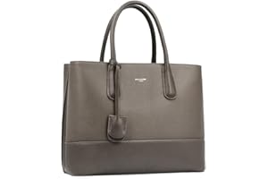 David Jones - Bolso de Mano Grande Mujer - Tote Bag Señora Trabajo Negocios Cuero Genuino PU - Bandolera de Hombro Piel Múltiples Bolsillos - Maletín Satchel Oficina Elegante - Topo Marrón