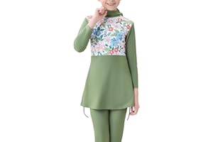 IBTOM CASTLE Muslim Swimwear for Girls Modest Swimsuits Long Sleeve Swim Top+Pants +Hijab Burkini Bathing Suits Kids Girls Swimming Costume Pakistan Dubai Middle East Surfing Outfit Rash Guard Beachwear