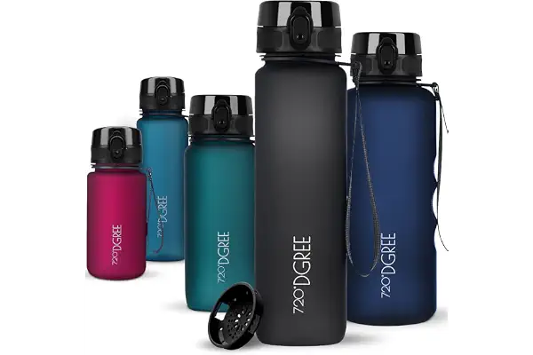 720°DGREE Botella uberBottle + colador – 350 ml, 500 ml, 650 ml, 1000 ml, 1,5 l, 2 l – Sin BPA – Botella de agua para deportes, escuela, niños, fitness, gimnasio, bicicleta, exterior – ligera