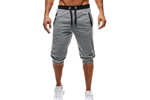 GEMSEVEN Verano Hombres Ocio hasta la Rodilla Pantalones Cortos de Deporte Patchwork Joggers Short Sweatpants 1/2 Pantalones Cortos de Fitness Mens Baggy Casual Slim Corto
