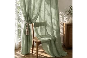 THE LINEN COMPANY Cotton Linen Sheer Door Curtains, Semi Transparent Light Filter Drapes with Rod Pocket, Modern Door Panel Curtain for Home Decor, Avocado Green, 7 Feet, Pack of 2