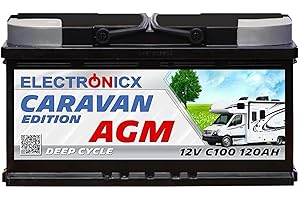 Electronicx AGM CARAVAN Edition 12V C100 120Ah batería de ciclo profundo – batería de servicio sin mantenimiento y resistente a vibraciones – 353×175×190mm – autocaravana, solar, barco 120 ah
