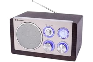 Roadstar HRA1245NWD Radio Retro Compacta Analógica FM/AM, Altavoz de 1 Vía 28W, Portátil, Iluminación LED, Madera