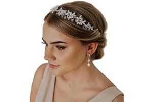 SWEETV Serre-tête Accessoires Cheveux Mariage Femme Diadème Argenté Couronne Princesse Adulte Bandeau Fleur Strass Serre-tête Bijoux Cheveux Mariage Bijoux de Tête Fête Soirée Anniversaire Tiara