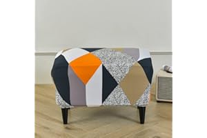 Highdi Copri Pouf Rettangolare Elasticizzato, Spandex Copertura Dell'Ottomano Moderna Copri Poggiapiedi Poltrona per Soggiorno, Morbido Lavabile Fodere per Sgabello (Geometria Arancione,1 Pezzi)