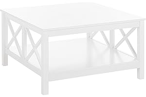 ‎BELIANI Beliani Weißer Couchtisch mit X-förmiger Verstrebung an den Seiten 80 x 80 cm Lotta