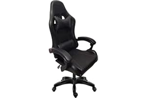 Requena Sport Desk Chair Adjustable Office Gaming Racing Chair Lumbar and Head Pillow Chair X3577 (Black-1)