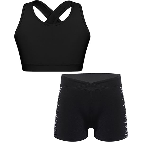 Completo Sportivo Bambina 2 Pezzi - Crop Top E Shorts Per Danza E Ginnastica - Foto 4
