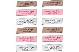 Zasvec Etiquetas de Tela 150 Piezas Etiquetas para Ropa Etiquetas Handmade Etiquetas de Tela Hechas a Mano Etiqueta Ropa Etiquetas Handmade with Love Etiquetas Tejidas para Ropa Coser 3 Colores